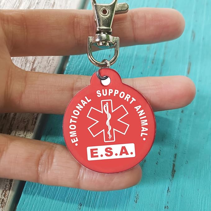 Emotional Support Animal Id Tag, ESA Dog Tag Keychain Metal pet Keychain with Laser Engraving Red Light Suitable for Dog Collar Cloth