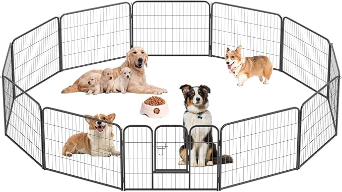 FDW Dog Playpen Dog Pen Dog Kennel 12 Panels 24 Inch Height Indoor Outdoor Folding Metal Portable Puppy Exercise Pen Heavy Duty Dog Fence for Yard Camping,Black