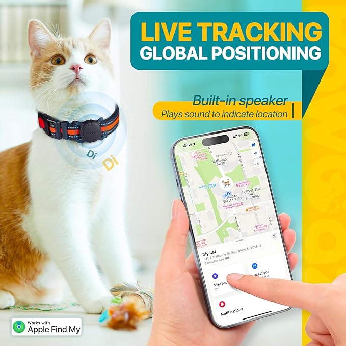 Dog Tracker Collar, No Monthly Fee Cat Tracker Collar(Only iOS), Compatible with Apple FindMy App, Reflective FinderTag Smart Collars, Anti-Lost, Key Finder for Pets/Items(NOT GPS)