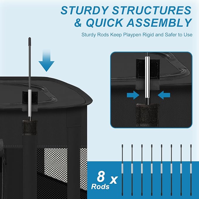 X-ZONE PET Dog Playpen, Puppy Cat Play Pen Portable Foldable Indoor/Outdoor Tent Crate Cage, Portable Pet Crate Large Size Black 45"