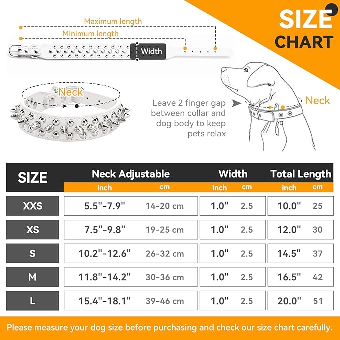 PETCARE Spiked Dog Collar White Soft Pu Leather Funny Mushrooms Rivet Spike Studded Puppy Collar Adjustable Outdoor Pet Dog Collar for Small Medium Large Dogs Cats Chihuahua Pug Pit Bull Dog Collars