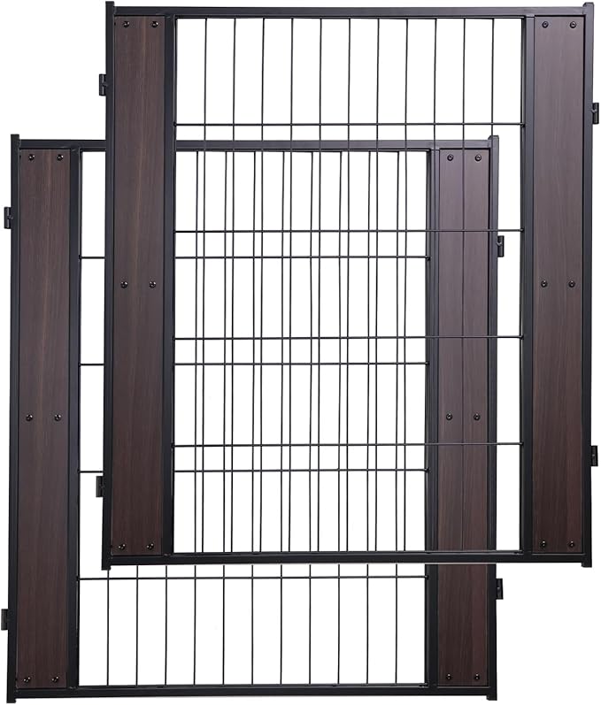 Heavy Duty Dog Playpen - 32 Inch Height, Black Walnut, Variable Shape, Indoor/Outdoor, Foldable, Suitable for Medium, Small, Large Dogs