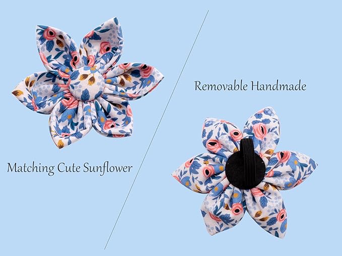 Uniqe Style Paws Flower Dog Collar, Rose Adjustable Girl Dog Collar with Flower, Durable Floral Pattern Pet Collar for Small Female Dogs
