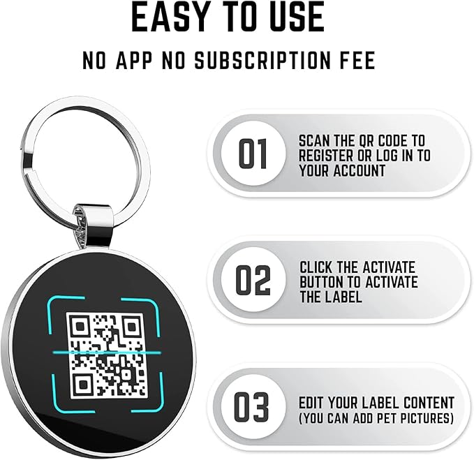 QR Code Dog Tag,Dog Tags Personalized for Pets, Custom Dog Name ID Tags Personalized Dog and Cat Tags -Free Online&Scan QR Receive Instant Location Alert Email