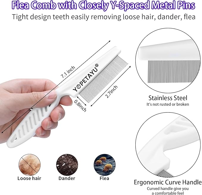 Dog Brush for Shedding, Self-Cleaning Slicker, 3 PCS Kit with Bath Brush & Flea Comb, Ideal for Short & Long Haired Pets, Removes Mats, Tangles, Fur, Gentle on Skin, for All Dogs. Purple