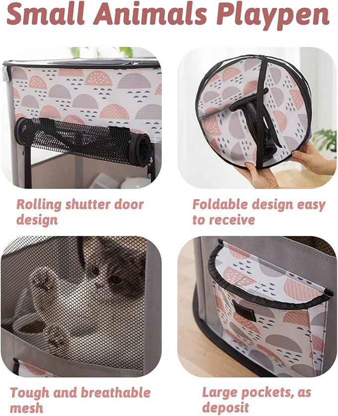 BNOSDM Rabbit Playpen with Zippered Top Portable Small Pet Cage Tent Bunny Foldable Pop Up Pen Indoor Outdoor Travel Use Exercise Yard Fence for Rabbits Ferrets Cats Guinea Pigs