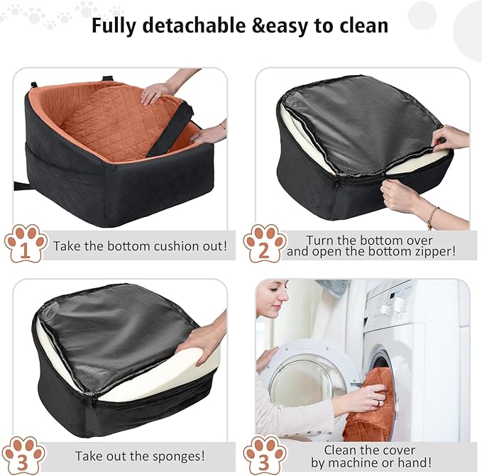 Dog Car Seat for Small Medium Dogs,Detachable Washable Dog Booster Seat Under 30lbs, Pet Car Seat Travel Bed with Storage Pockets and Dog Safety Bel(Black/Z)