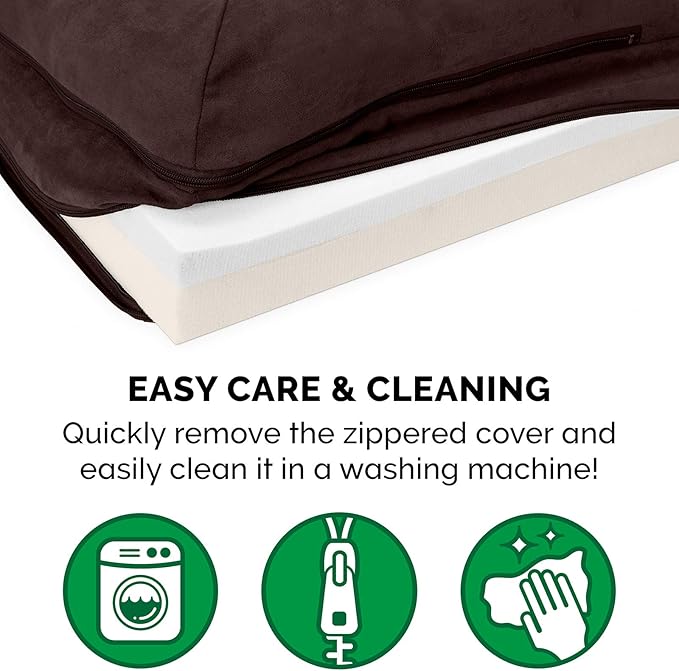Furhaven Memory Foam Dog Bed for Large Dogs w/ Removable Bolsters & Washable Cover, For Dogs Up to 125 lbs - Two-Tone Plush Faux Fur & Suede L Shaped Chaise - Espresso, Jumbo Plus/XXL