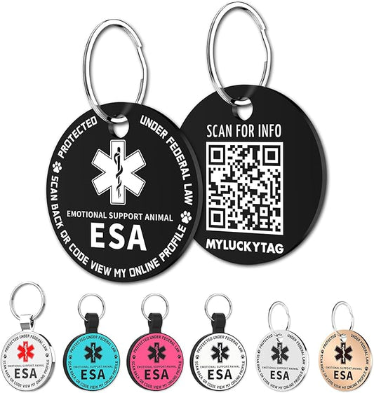 MYLUCKYTAG QR Code ESA Emotional Support Dog ID Tag - Pet Online Profile - Scan QR Receive Instant Pet Location Alert Email