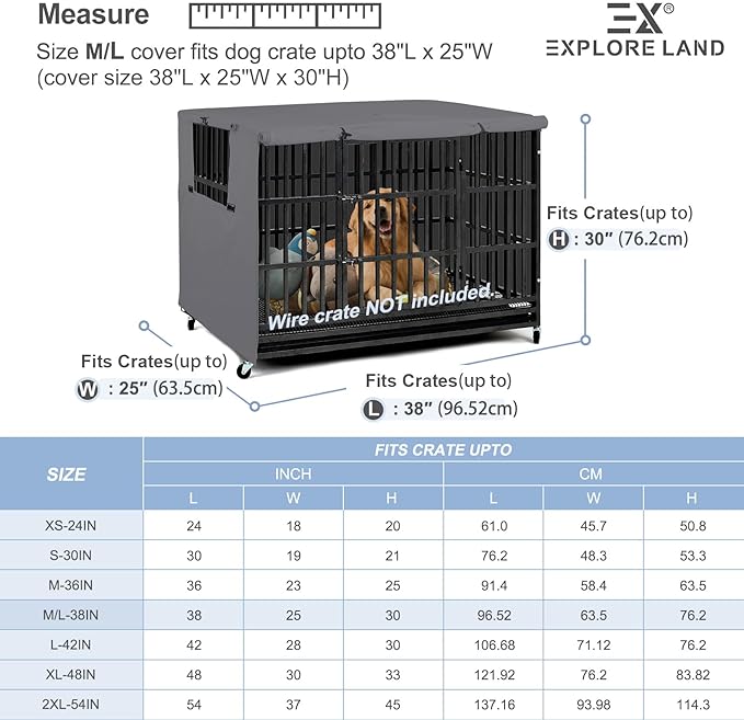 Explore Land 38 inches Dog Crate Cover Heavy Duty Polyester Pet Kennel Sunshade Universal Fit for Wire Cage (Grey)