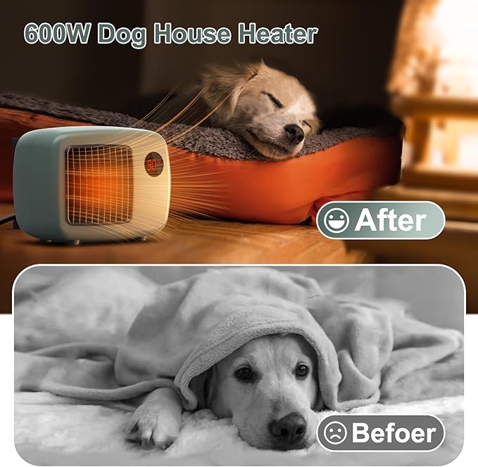 600W Dog House Heater,Anti-Bite Cord Heated Dog House,Wall-Mounted Dog Heater,Dog House Heater Outdoor Keep Your Pet Warm and Happy UL Tested for Safety (green)