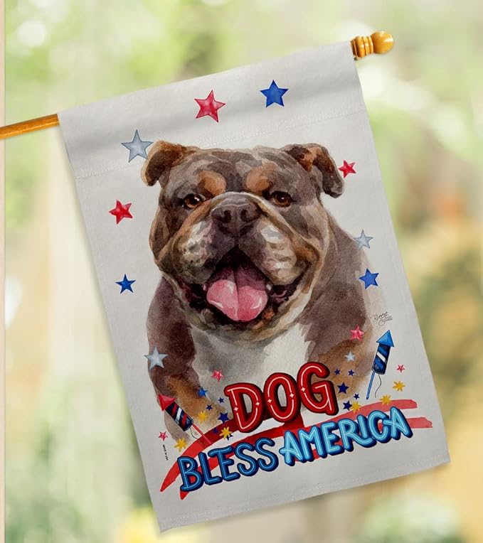 Breeze Decor Patriotic Chocolate Bulldog House Flag Set Dog Puppy Spoiled Paw Canine Fur Pet Nature Farm Animal Creature Decoration Banner Small Garden Yard Gift Double-Sided, Made in USA