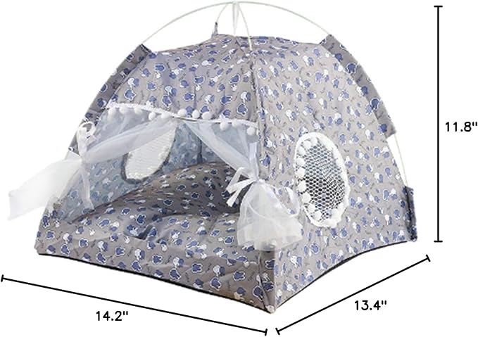 VINGVO Cute Dog Tent House, Indoor Pet Tent Washable Prevent Deformation Waterproof Bottom Detachable with Mesh Door Window for All Seasons (Gray)