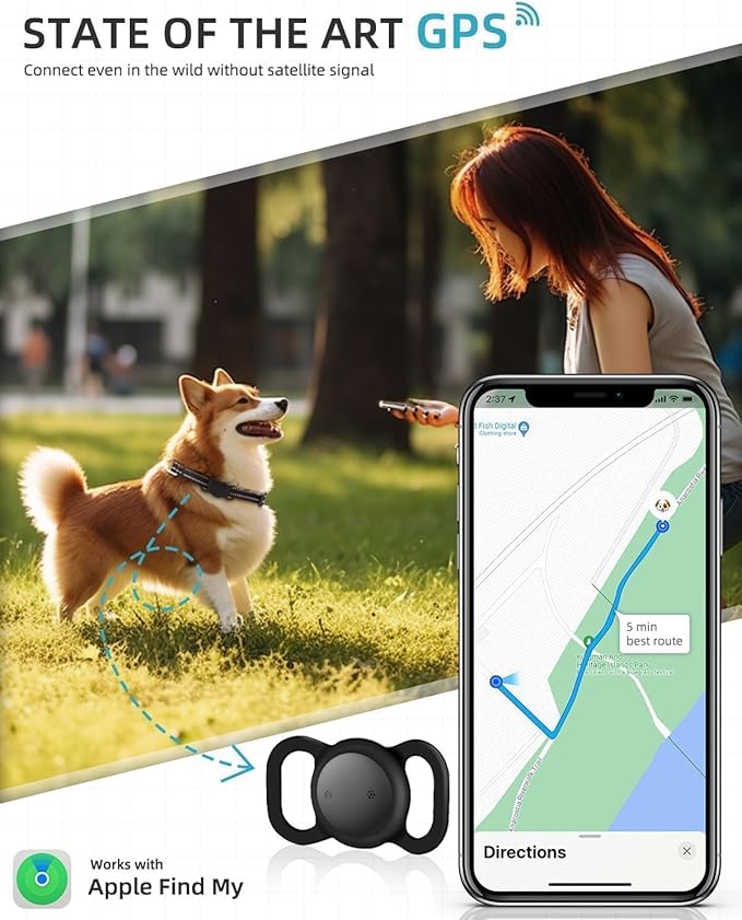 VB GPS Tracker for Dogs (1 Pack), Mini GPS Cat Tracker, Smart Pet Activity Tracker (iOS Only), No Monthly Fee, Compatible with Apple Find My, Anti-Lost, Finder Tag for Vehicles/Pets/Kids/Items