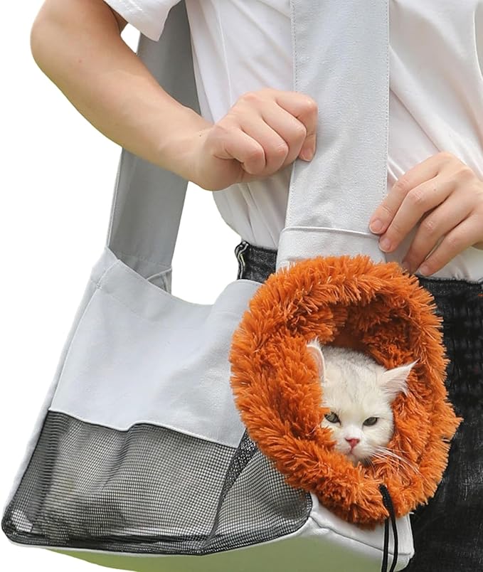 Dog Carrier Sling Lion-Shaped Pet Canvas Bag Cat Shoulder Bag Pet Body Holder for Daily Use Walking Travel Outdoor, Light Grey S