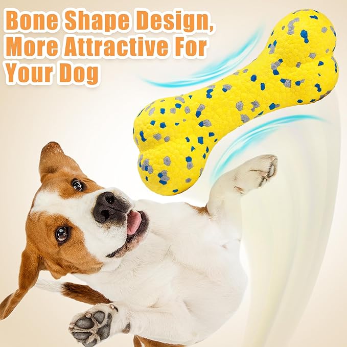 Upgrade Bone Dog Balls Tough Dog Toys for Aggressive Chewers, Indestructible Chew Bone Toy Tennis Balls for Large Breed (Yellow)