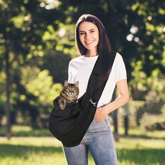 Dog Cat Sling Pouch Carrier Bag, Adjustable Strap Comfortable Safe Portable Hands Free Pet Outdoor Travel Bag, Fit Small & Medium Puppy Dog Cat