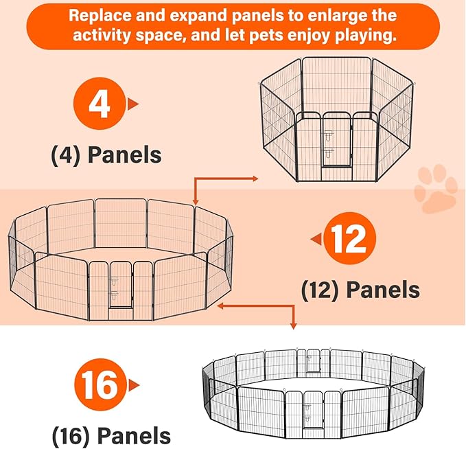 FDW Dog Playpen Kennel - 12 Panels, 32 Inch Height, Indoor/Outdoor Folding Metal Portable Puppy Exercise Pen, Heavy Duty Dog Fence for Yard, Camping - Black