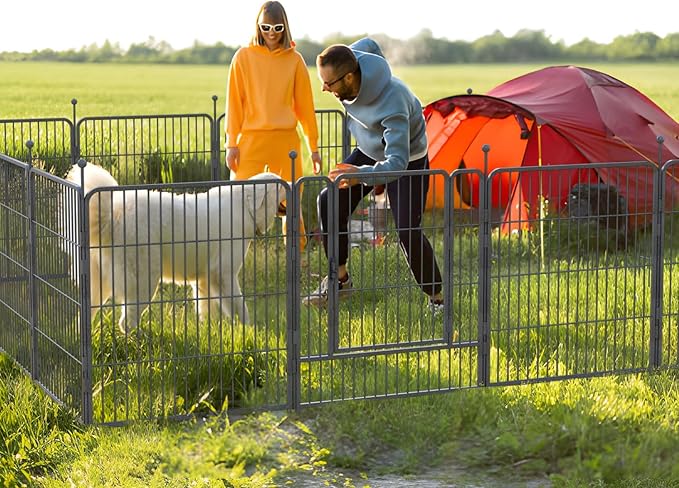Dog Playpen,32/40/45 Inch Height in Heavy Duty, Folding Indoor Outdoor Anti-Rust Dog Exercise Fence, Portable Pet Playpen with Door for Large Medium Small Dogs and Pet (32 Panels, 40 Inch) Silver