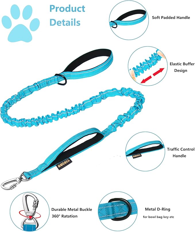 AUBELL Tactical Dog Collar and Leash Set, Adjustable Military Nylon Reflective Dog Leash and Collar with Handle and Heavy Metal Buckle for Medium Large Dogs, with Airtag Holder and 2 Patches(Blue, M)