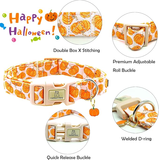 Lionheart glory Halloween Dog Collars Pumpkin Pink Dog Collar Heavy Duty Adjustable Fall Dog Collar for Large Collar Dog Female or Male Dog Collar