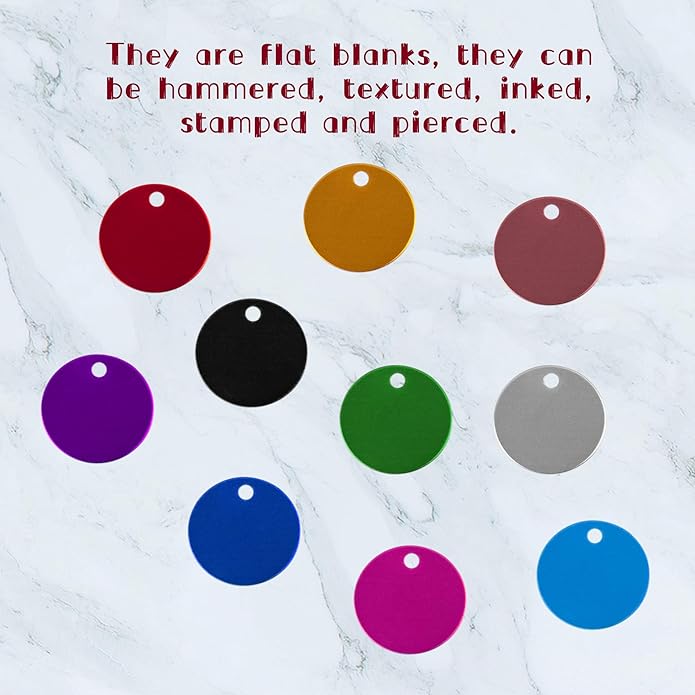 Framendino, Pet ID Tag Colorful Blank Round Double Sided Pets ID Tag Name Phone Number ID Tags Aluminum Charms