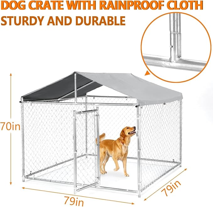 Large Outdoor Dog Kennel, 6.6 ×6.6×5.6FT Dog House Pet Pens, Dog Enclosure with UV-Resistant Waterproof Roof Cover, Outside Dog Kennel with Cover and Safe Lock for Yard
