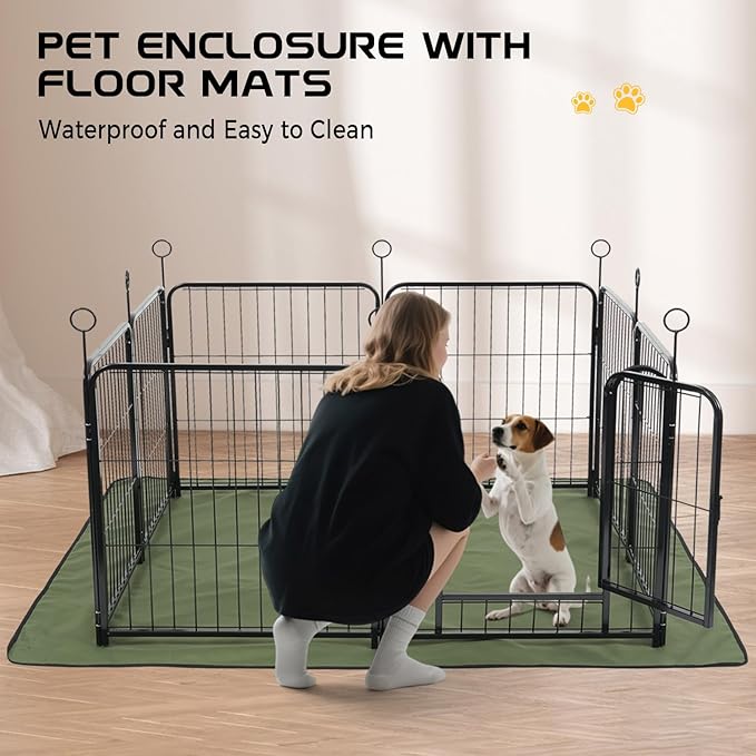 Lekesky Dog Playpen Indoor, 24 Inch 8 Panels Dog Play Pen with Bottom Mat, Metal Heavy Duty Pet Playpen for Puppys and Small Dogs, Black