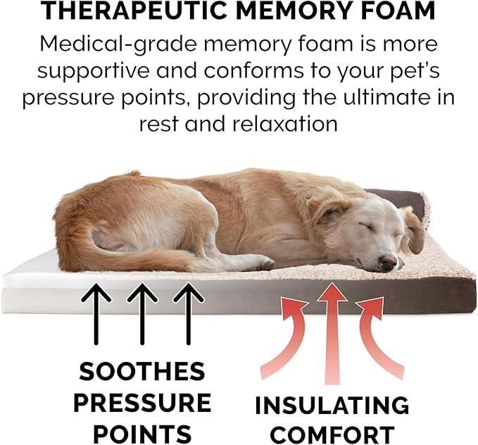 Furhaven Memory Foam Dog Bed for Large Dogs w/ Removable Bolsters & Washable Cover, For Dogs Up to 95 lbs - Two-Tone Plush Faux Fur & Suede L Shaped Chaise - Espresso, Jumbo/XL