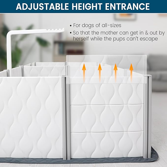 Senneny Extra Tall Whelping Box - Dog Pen with Whelping Pad, Lamp Holder - Supplies for Large, Medium, Small Dogs & Puppies (White, 1-Room(48" L x 48" W x 24" H))