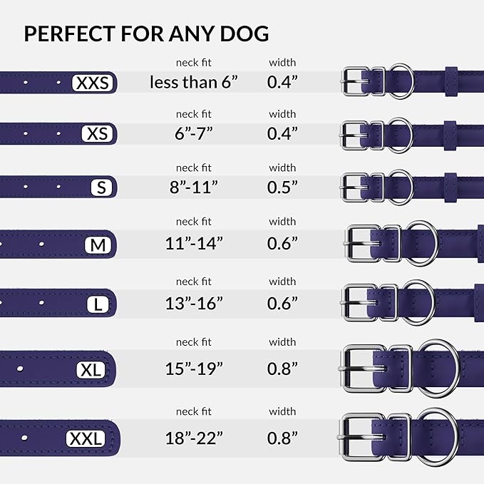 CollarDirect Rolled Leather Dog Collar, Soft Padded Round Puppy Collar, Handmade Genuine Leather Collar Dog Small Large Cat Collars 13 Colors (6 Inch, Purple Smooth)