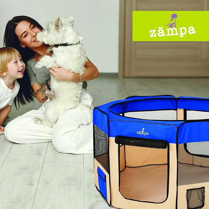 Zampa Dog Playpen Medium 45"x45"x24" Pop Up Portable Playpen for Dogs and Cat, Foldable | Indoor/Outdoor Pen & Travel Pet Carrier + Carrying Case.