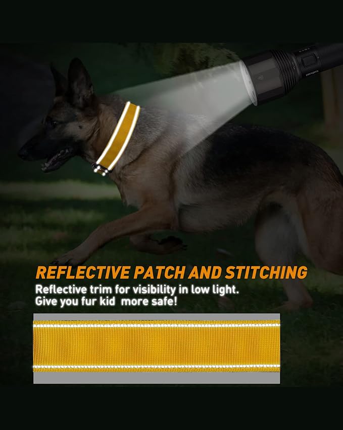 AUBELL Reflective Dog Collar, Tactical Dog Collar Military Dog Collar Adjustable Nylon Dog Collar with Handle and Quick Release Buckle for Medium Large Dogs, with Airtag Case and 2 Patches(Yellow, M)