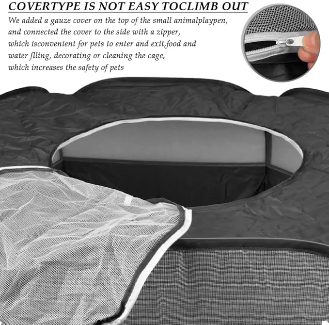Small Animal Plaype Black, Breathable Pet Playpen Cage Tent Portable Fence Tent with Zippered Cover Pet Playpen for Puppy/Kitten/Rabbit/Hamster/Chinchillas/Guinea Pig Outdoor Indoor