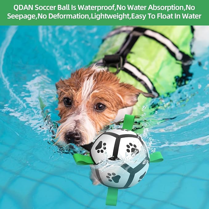 QDAN Dog Toys Soccer Ball with Straps, Interactive Dog Toys for Tug of War, Puppy Birthday Gifts, Dog Tug Toy, Dog Water Toy, Durable Dog Balls World Cup for Small Dogs(5 Inch)
