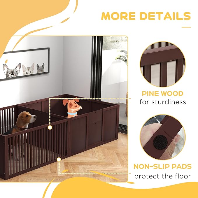 PawHut Whelping Box for Dogs Built for Mother's Comfort, Dog Whelping Pen with Removable Doors, Puppy Playpen for Indoors, Newborn Puppy Supplies & Essentials, 81" x 39" x 20", Coffee