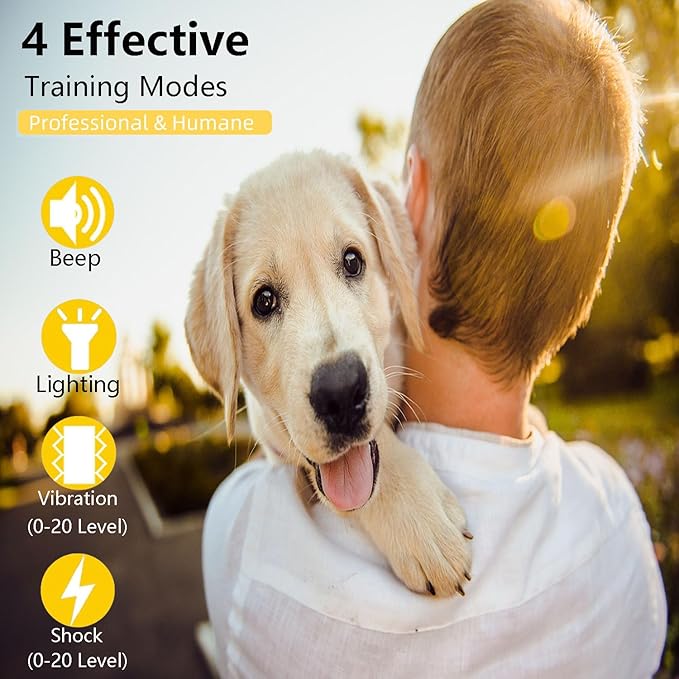 Dog Shock Collar ,3300Ft Dog Training Collar with Remote, IPX7 Waterproof Rechargeable Collar,Light, Beep, Vibration, Safe Shock for 8-120lbs Small Medium Large Dogs