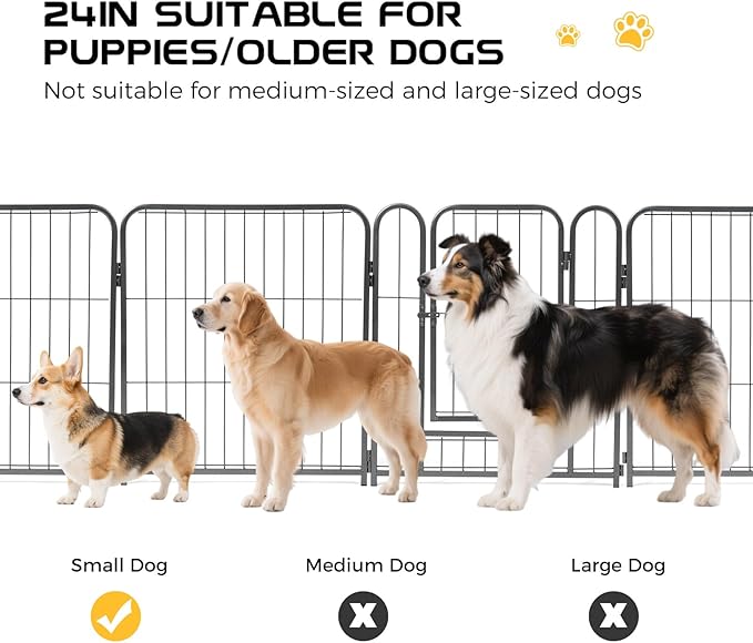 Lekesky Puppy Playpen for Dogs Indoor Small, 24 Inch 8 Panels Dog Play Pen with Bottom Mat, Heavy Duty Metal Pet Playpen for Puppys and Doggies, Black Silver