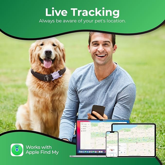 Smart Pet Tracker, Dog Tracker with Black Collar Holder, Smart Tag for Seamless Location Tracking, Work with Find My, Not GPS Tracker (Purple)