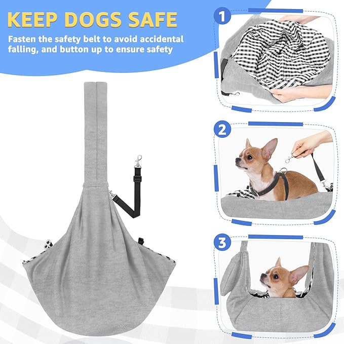 Lukovee Pet Sling, Hand Free Dog Sling Carrier Adjustable Padded Strap Tote Bag, Shoulder Bag with Safety Belt & Front Pocket for Small Dog Cat Puppy (Grey-WY,S)