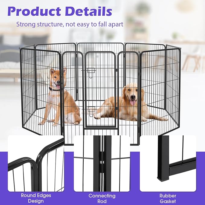 FDW Dog Playpen Dog Pen Dog Kennel 8 Panels 40 Inch Hight Indoor Outdoor Folding Metal Portable Puppy Exercise Pen Heavy Duty Dog Fence for Yard Camping,Black