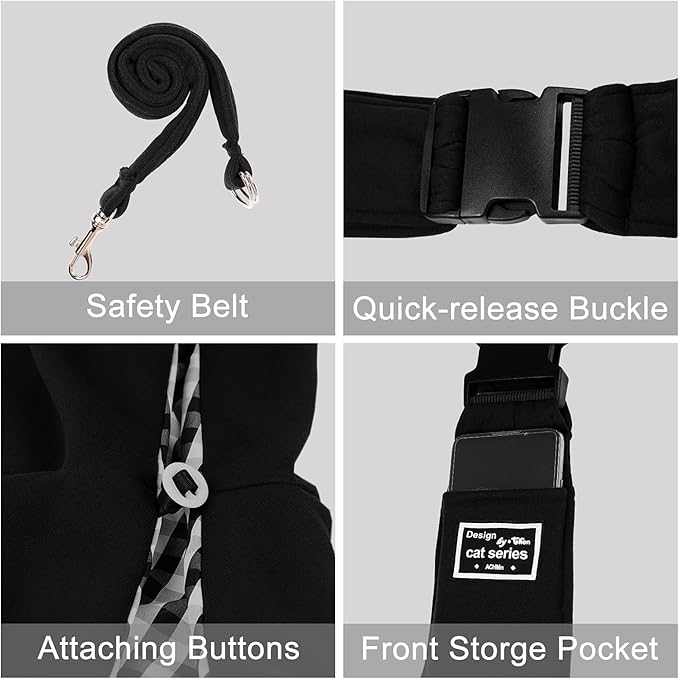 Surblue Dog Sling Carrier Bag with Hands Free Reversible Belts,Safe Comfortable Adjustable Crossbody Shoulder Outdoor Travel Pet Tote Suitable for Small Pet Cat Puppy up to 12 lb (New) (Buckle Black)