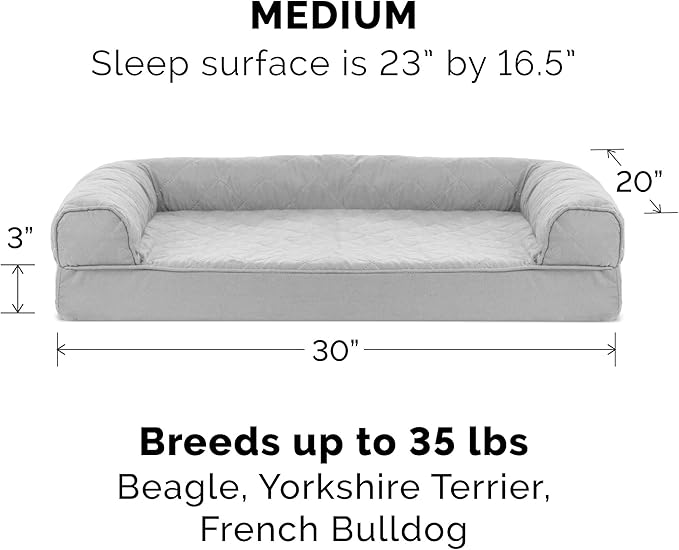 Furhaven Orthopedic Dog Bed for Medium/Small Dogs w/ Removable Bolsters & Washable Cover, For Dogs Up to 35 lbs - Quilted Sofa - Silver Gray, Medium