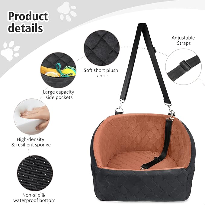 Dog Car Seat for Small Medium Dogs,Detachable Washable Dog Booster Seat Under 30lbs, Pet Car Seat Travel Bed with Storage Pockets and Dog Safety Bel(Black/Z)