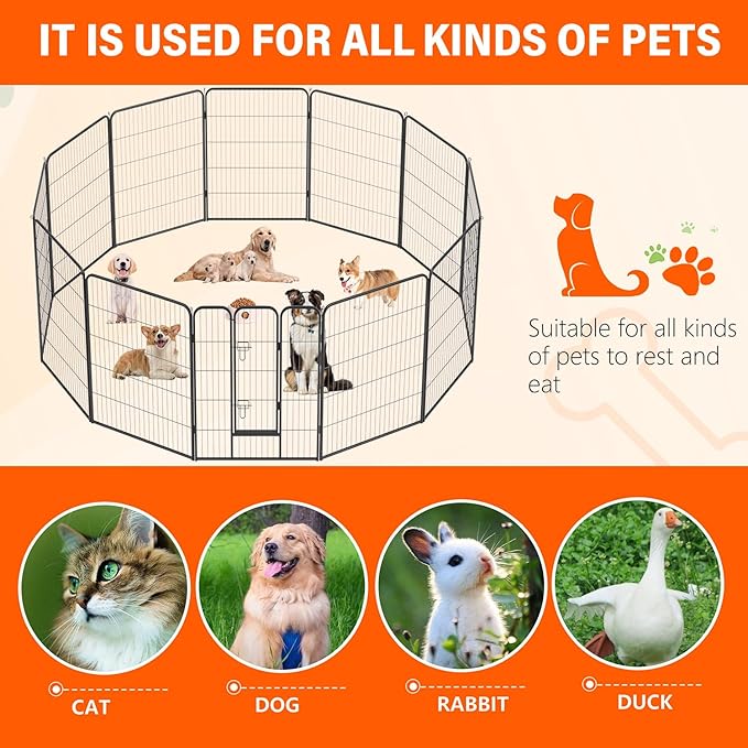 FDW Dog Playpen Kennel - 12 Panels, 40 Inch Height, Indoor/Outdoor Folding Metal Portable Puppy Exercise Pen, Heavy Duty Dog Fence for Yard, Camping - Black