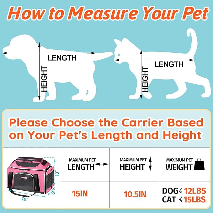 Petskd Top-Expandable Pet Carrier 18x13x9.5 Inches Southwest Allegiant Airline Approved, Soft-Sided Carrier for Small Cats and Dogs with Locking Safety Zippers and Anti-Scratch Mesh(Pink)