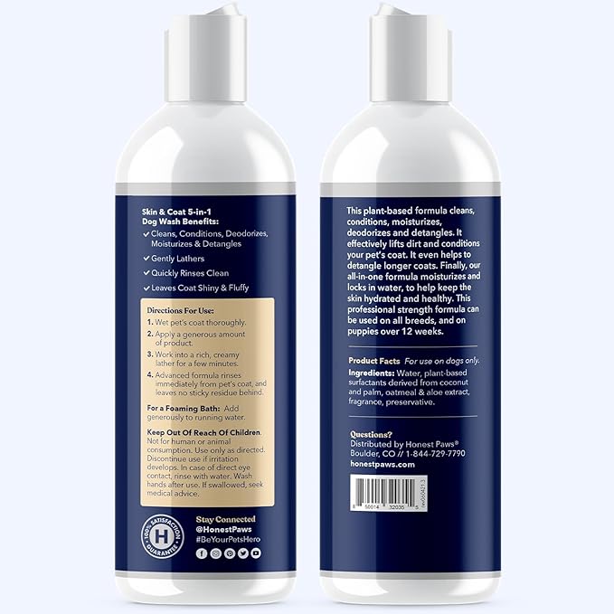 Honest Paws Dog Shampoo and Jerky Treats - Premium Dog Wash and Training Treats - Cleanse, Detangle, Condition, Moisturizing, and Deodorize - Human Grade Treats