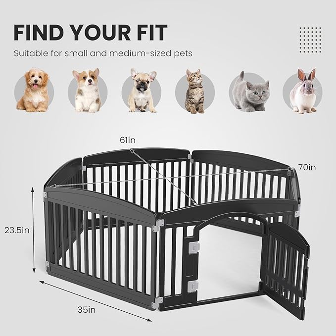 Dog Playpen 6-Panel 24" | Safe & Secure Indoor/Outdoor Pet Fence | Folding & Portable | 35 x 35 x 24IN, Ideal for Small to Medium Dogs | Easy to Clean (Black)