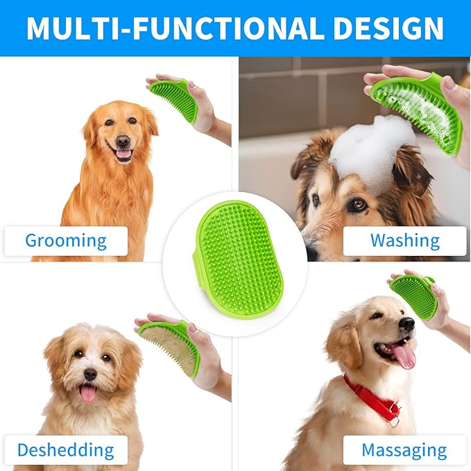 Dog Bath Brush | Dog Grooming Brush, Dog Shampoo Massage Bath Brush Comb with Adjustable Loop Handle for Grooming Short and Long Hair Cats and Dogs, 2pcs(Tapered Brush Head, Blue+Yellow)