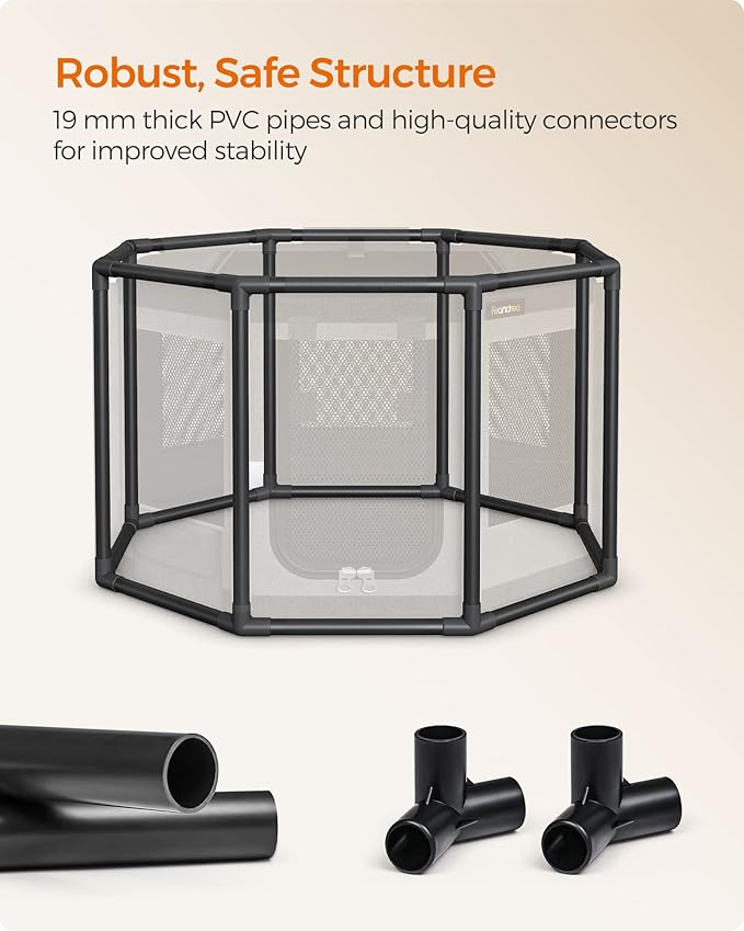 Feandrea Dog Playpen, Oxford Fabric Dog Fence, Octagon Dog Crate, M, 28.3 x 28.3 x 16.9 Inches, PVC Pipe Frame, Breathable Mesh, Double Openings, Dove Gray and Slate Gray UPDC002G01